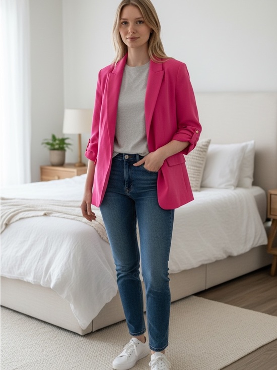 Zara Jackets & Blazers - Zara Bright Pink Tailored Blazer Jacket